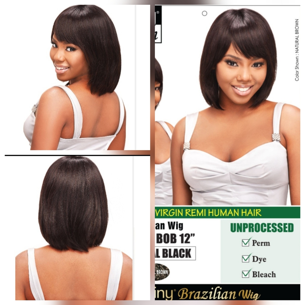 🔥NWT Luxurious Remi Human Hair Bob Wig - BROWN 12" & FREE GIFT